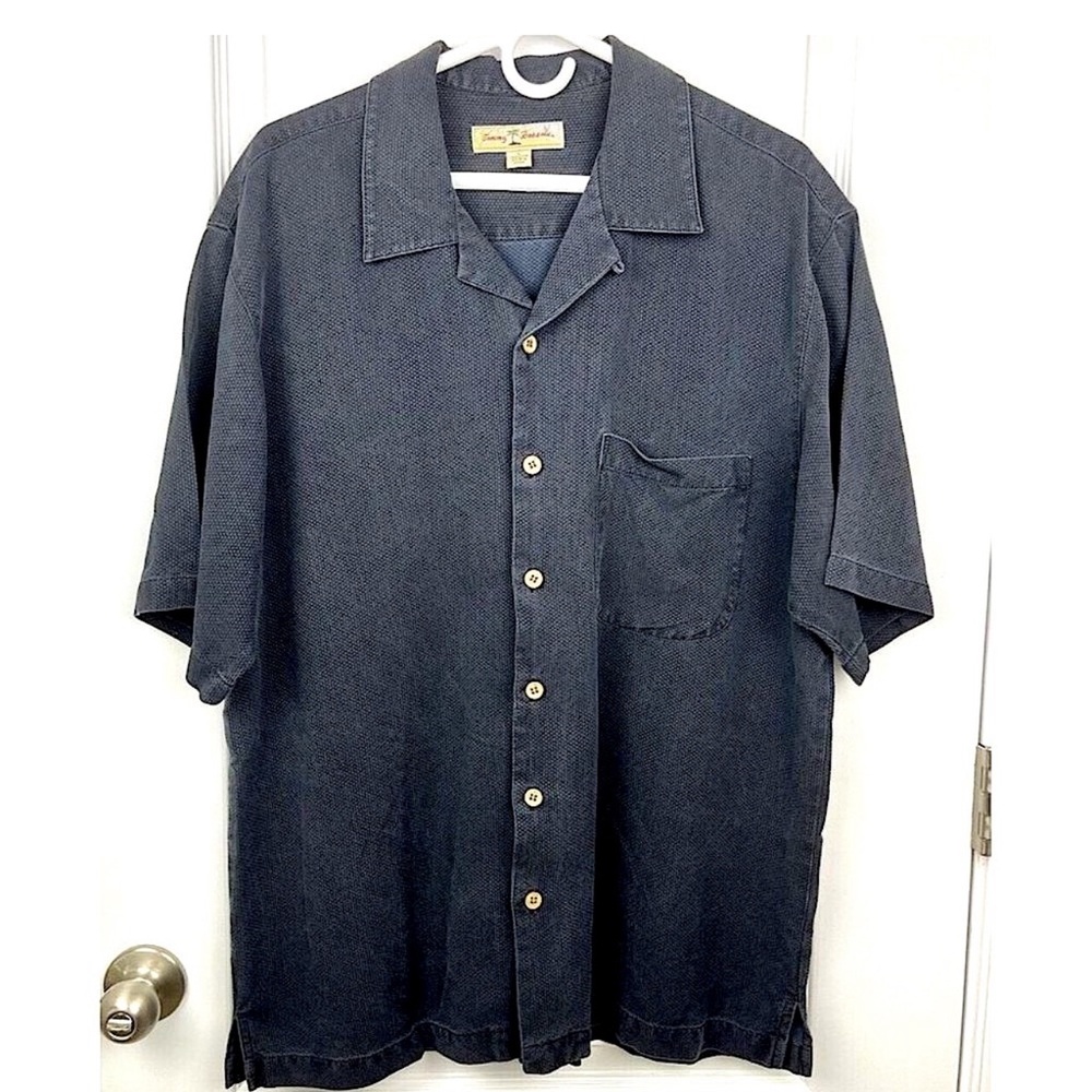 Tommy Bahama Men's Short Sleeve Silk Camp Shirt Size Large Black Paradise Casino